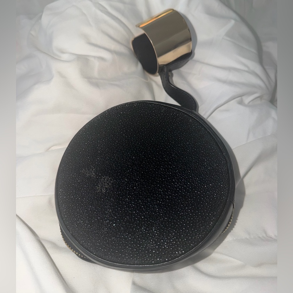 PERRIN Paris Black Round Crossbody with Gold Zipper